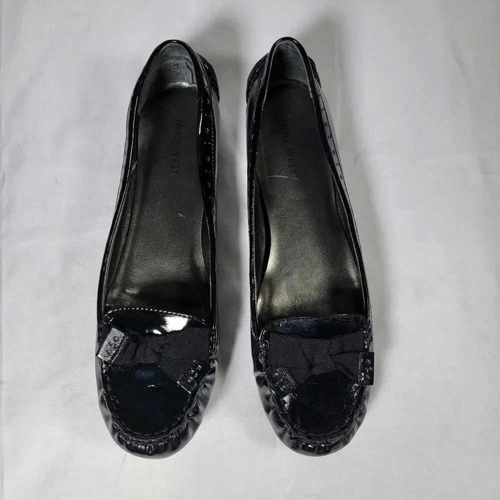 Nine West WNCICI Women 8.5M Black Patent Loafers Ballet Flats Slip On New In Box